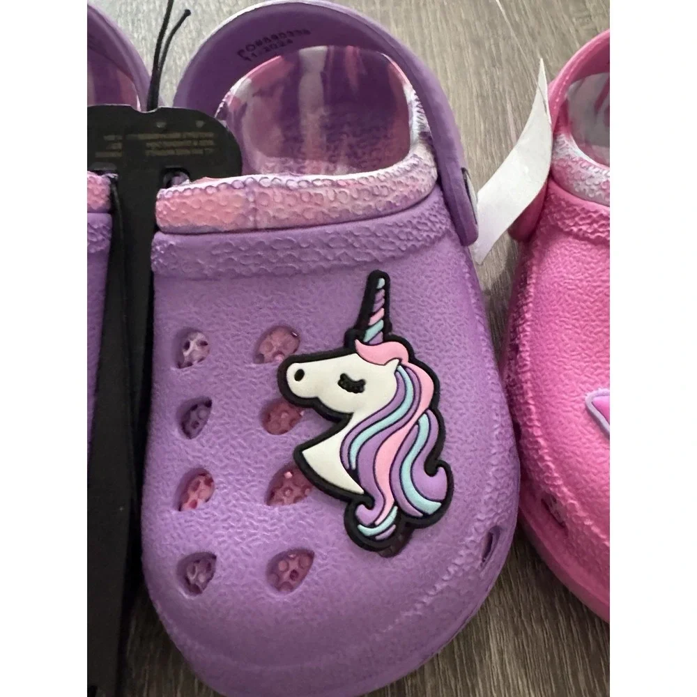 Butterfly & Unicorn Toddler Sz 7 Clogs New Lot of 2 Purple And Pink Adorable Set
